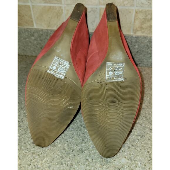 Coral Suede 3.75 Wedge Lace Up Ankle Booties Leopard Print interior Sz 8.5 ENVY - Picture 5 of 6